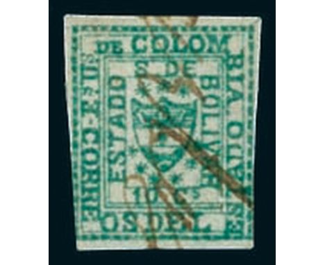 ColombiaColombian StatesBolívar1863-66, 10c. green, type 8, remarkable crisp impression, showing mostly large margins, just t