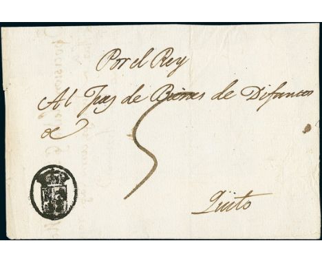 EcuadorIncoming Mail1776 circa. Official cover from Madrid to Quito, endorsed "Por el Rey", with oval cachet applied for this