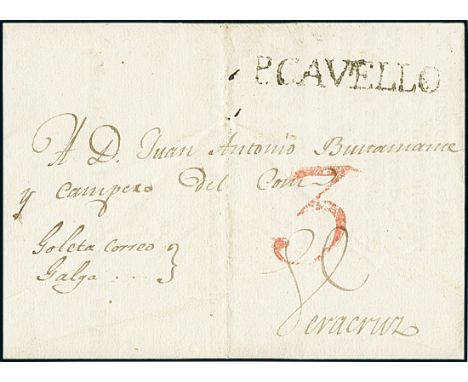 VenezuelaOutgoing Mail1813, March 3. Entire letter including printed matter from Puerto Cabello to Veracruz (Mexico), bearing