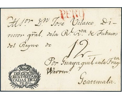 PeruOutgoing Mail1810 circa. Cover front via Guayaquil to Guatemala, bearing a marvelous and complete strike of "Dirn.Genl.de