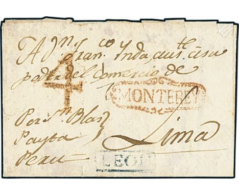MexicoOutgoing Mail1821, May 21. Entire letter from Monterrey via León of Guanajuato to Lima, endorsed "Por San Blas Payta Pe