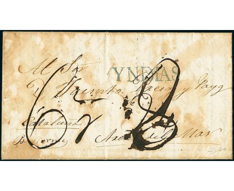 MexicoOutgoing Mail1839, April 1st. Entire letter from Guaymas to Arenys de Mar (Spain), carried by the ship "Norma" as endor
