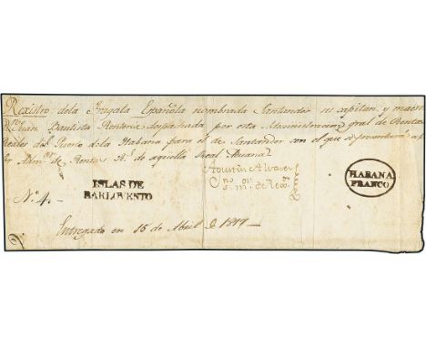 CubaOutgoing Mail1817, April 15. Ship's register cover (three back flaps lacking) of the Spanish frigate "Santander", sailing