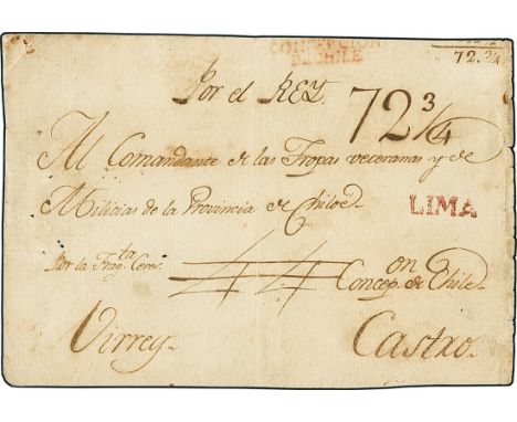 ChileIncoming Mail1795 circa. Front of large wrapper sent as official correspondence with "Por el Rey" heading with contents 