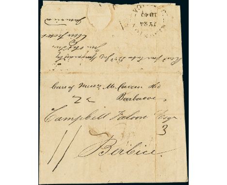 CubaOutgoing Mail1840, July 6. Cover with its contents from Havana to Berbice (British Guiana), via Jamaica and Barbados, rea