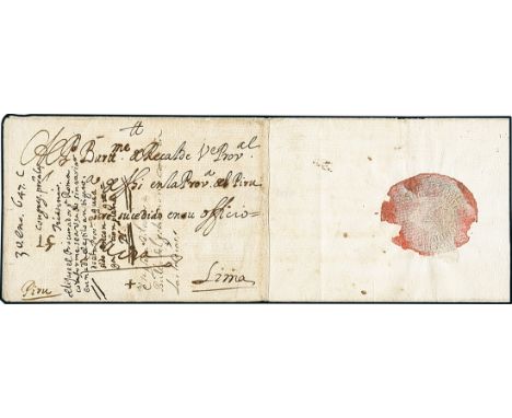 PeruIncoming Mail1647, Jan. 30. Folded cover from Rome to Lima, sent by the "Casa General de la Compañía de Jesús" (Headquart