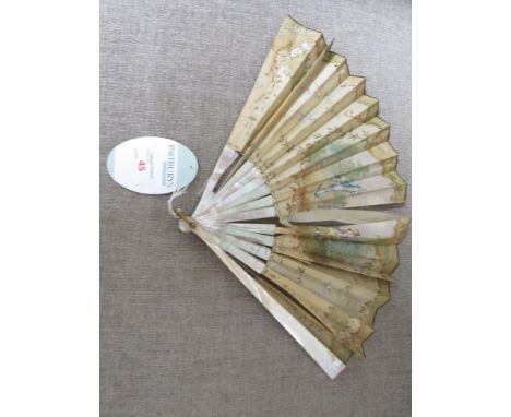 VICTORIAN MOTHER OF PEARL AND PAINTED SILK FAN (REQUIRES RESTORATION) WITH J DUVELLEROY OF REGENT STREET BOX
