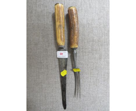 JOHN WEBBER OF EXETER STEEL CARVING KNIFE AND FORK WITH ANTLER HANDLES