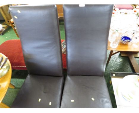 PAIR OF LIGHT WOOD FRAMED FAUX LEATHER CLAD DINING CHAIRS.