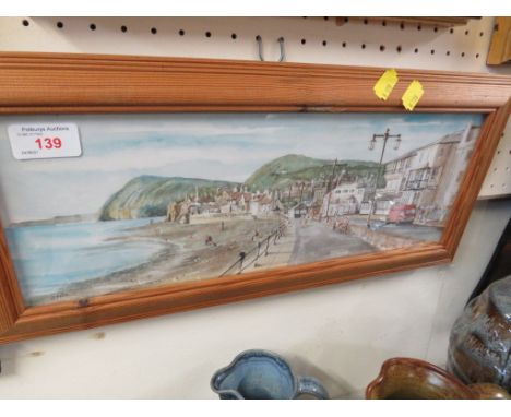 A PRINT OF SIDMOUTH SEA FRONT, GLAZED AND IN A PINE FRAME