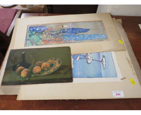 SELECTION OF UNFRAMED ENGRAVINGS, UNFRAMED EMBOSSED COLOURED PRINT AND OTHER UNFRAMED PICTURES.