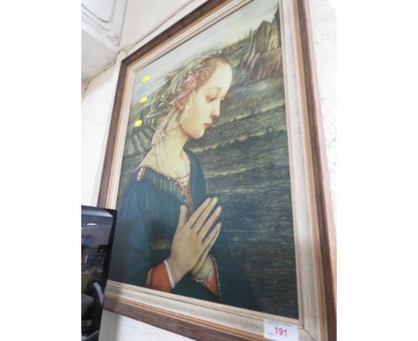 REPRODUCTION PRINT AFTER A RENAISSANCE PORTRAIT OF WOMAN, FRAMED.