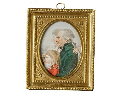 Lowe, Johann Michael SiegfriedFamilienportrait(Königsberg 1756-1831 Berlin) Im Oval Profilbildnisse des Paares mit Kind vorSt