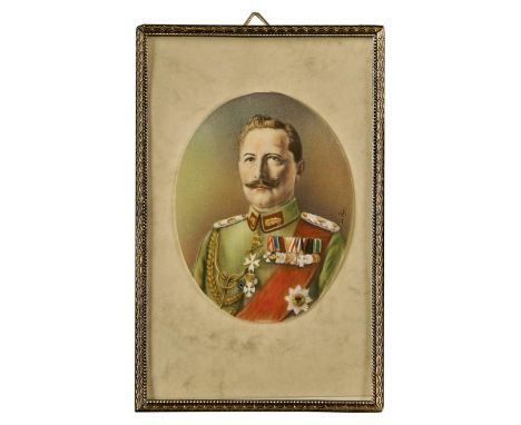 Miniaturportrait Wilhelm II.E. 19. Jh.Ovaler Ausschnitt mit Bildnis des letzten deutschen Kaisers in Orden bestücktemUniformr