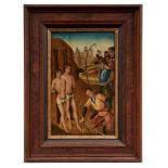 Gotisches Tafelbild mit Martyrium des Kosmas und Damian