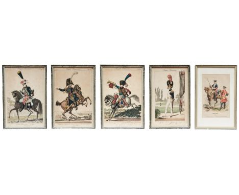 Fünf Uniformen der französischen ArmeeFrankreich, fr. 19. Jh.Lithographien, handkoloriert. 4x Paris, bei Aaron Martinet, 1x v