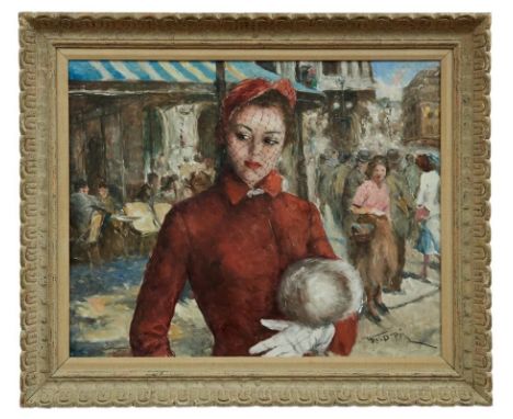 Fried, Pál"Maxine"(Budapest 1893- 1976 New York) Belebter Boulevard mit elegant in Rot gekleideter Dame.Öl/Lwd. Rechts unten 
