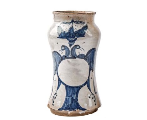 Kleiner AlbarelloSpanien, wohl Talavera de la Reina, 18./19. Jh.Schlanke Zylinderform mit leicht eingezogener Wandung und ger