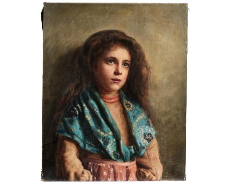 Bildnis eines südländischen Mädchens19. Jh.Öl/Lwd. 55,5 x 45,5 cm; unger.Portraitmalerei   Portrait of a southern girl.19th c