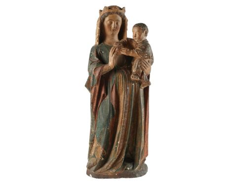 Madonna mit KindFrankreich, ca. 1380Eine auf Natursockel stehende, lothringische Muttergottes mit charakteristisch breitemGes