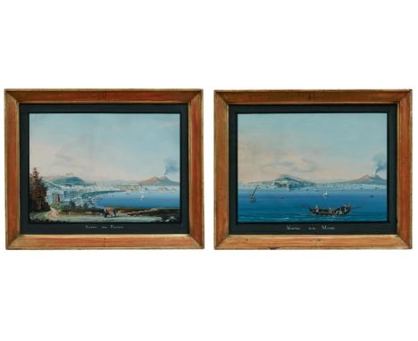 Zwei Ansichten auf die Bucht von Neapel mit dem rauchenden VesuvItalien, M. 19. Jh.Betitelt "Napoli da Posilipo" und "Napoli 