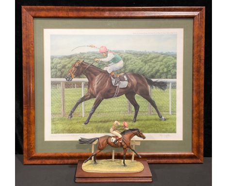 Horse Racing - Dancing Brave and Pat Eddery, a Border Fine Arts model, by McGeenty, limited edition, wooden rectangular base,