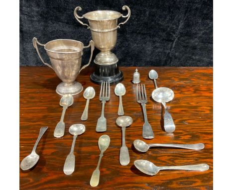 A George V silver twin handled trophy, Birmingham 1914; A George V silver twin handles trophy on pedestal base, Birmingham 19