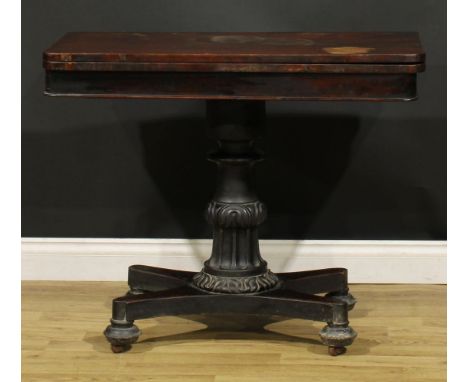 A William IV mahogany card table, 74cm high, 91.5cm wide, 45cm deep, c.1835 