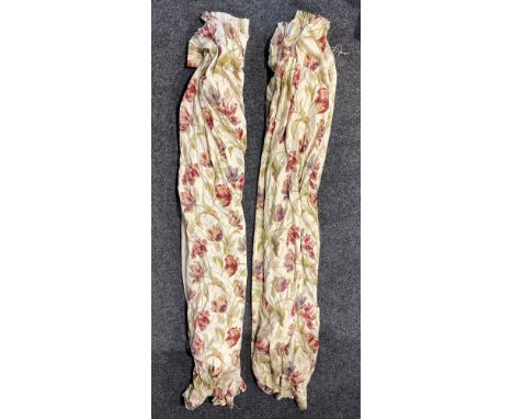Textiles - a large pair of Laura Ashley curtains, raw hems, 220cm x 220cm 