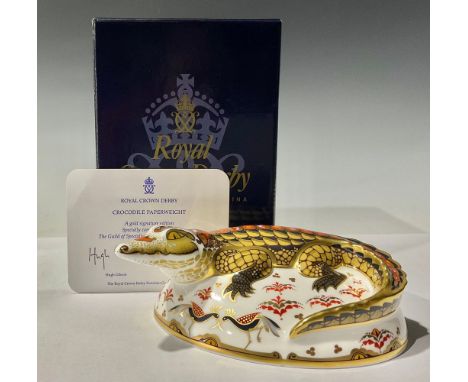 A Royal Crown Derby paperweight, Crocodile, specially commissioned by The Guild of Specialist China and Glass Retailers, excl