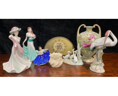 A Coalport figure, Summer Days; another, Margaret; a Royal Doulton miniature figure, Elaine HN3214; a Japanese export ware tw