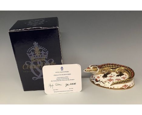 A Royal Crown Derby paperweight, Crocodile, specially commissioned by The Guild of Specialist China and Glass Retailers, 21st