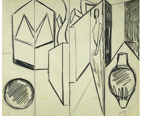 EDWARD WOLFE (British, 1897-1982) pencil sketch - entitled verso 'Design for Omega Screen 1919, conte drawing. III. The Milin