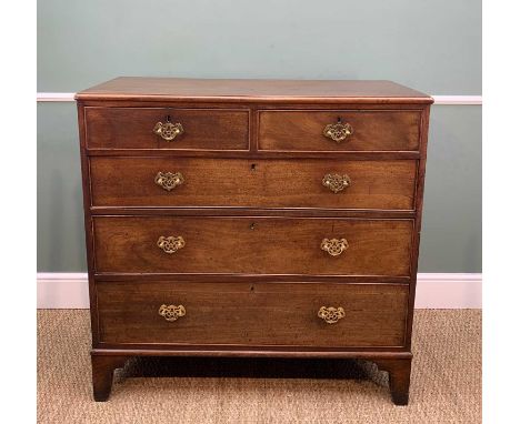 EARLY 19TH CENTURY MAHOGANY CHEST, fitted 2 short & 3 long cockbeaded drawers, bracket feet, 108w x 50d x 107cm hComments: si
