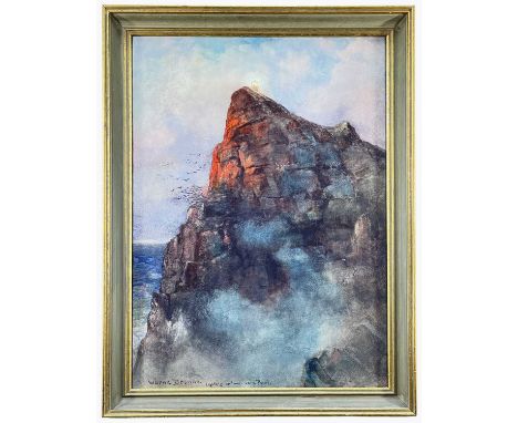 ALFRED JOSEPH WARNE-BROWNE RSO (British, 1855-1915) watercolour - cliff top at dusk with lighthouse, entitled 'Lighting Up Ti