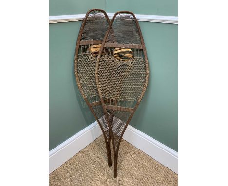 PAIR OF 'BEAVER-TAIL' SNOWSHOES believed late 19th / early 20th Century, North American First Nations, possibly Huron, teardr