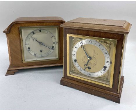 TWO 20TH CENTURY ELLIOTT MANTEL CLOCKS, including one modelled as a bracket clock with Westminster &amp; Whittington chimes, 