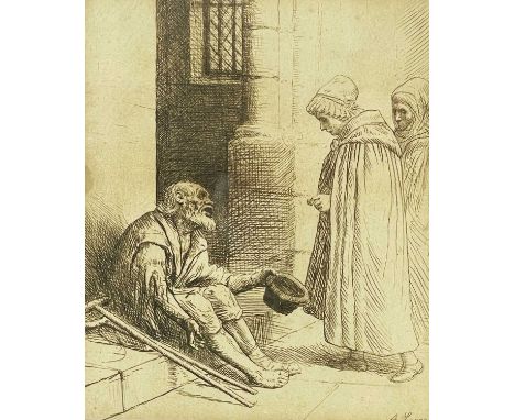 ALPHONSE LEGROS (French, 1837-1911) pencil drawing - the beggar, signed, 20 x 17cmsComments: framed and glazed