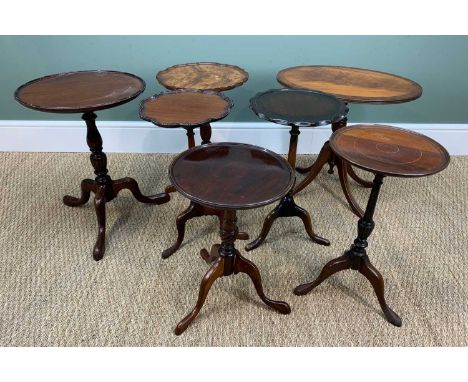 SIX REPRODUCTION TRIPOD WINE TABLES, and an oval occasional table (7)Comments: oval table converted form a fire screen.