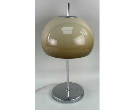 GUZZINI-STYLE 'MUSHROOM' TABLE LAMP, c. 1970s, butterscotch acrylic shade, chrome column and base, 55cm hProvenance: contents