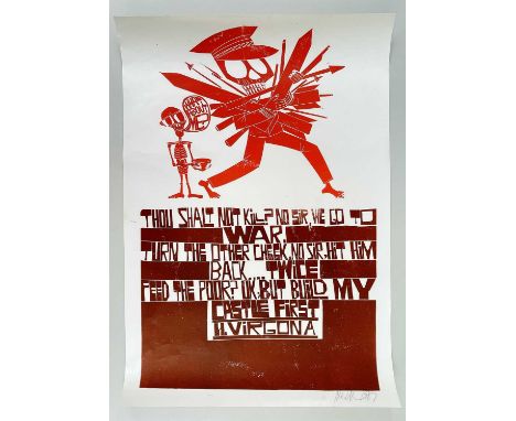 PAUL PETER PIECH (American-British, 1920-1996) two colour lithograph - anti-war image with quote from H Virgona, 'Thou shalt 