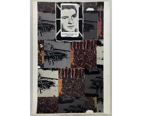 JOE TILSON RA (British, b. 1928) limited edition (25/70) screen print - 'Jan Palach', African figures superimposed with tanks