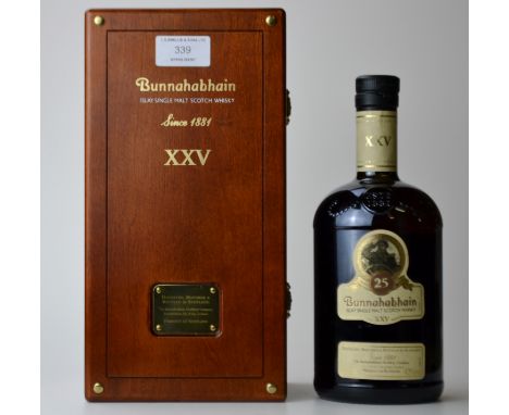 BUNNAHABHAIN ISLAY SINGLE MALT SCOTCH WHISKY 70cl/43%. In beautiful solid wood cask with hessian lining. A more sherried styl