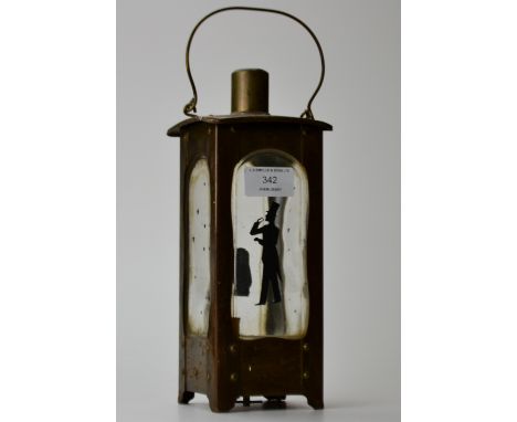 COPPER BOUND MUSICAL LANTERN DECANTER WITH SILHOUETTE DESIGN.