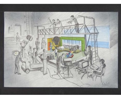 BOB BELL (1918 - 2009) - A pencil and water colour sketch No 6 of 'The Evolution of Supermarionation' - This shows the final 