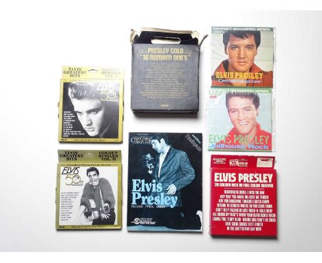 ELVIS - a group comprising 2 x compact grand prix 45 RPM records for 'Can't Help Falling In Love' and 'Jailhouse Rock', 4 x 4