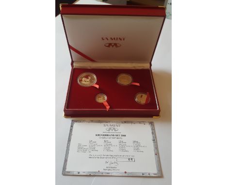 2000 Krugerrand set Gold coins in SA Mint red presentation case. All 22ct 1oz 33.9 gms, 1/2oz 16.966 gms, 1/4oz 8.48gms, 1/10