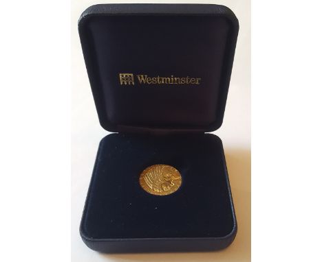 1913 Indian Head $5 Half Eagle gold coin in Westminster presentation case with certificate. In Mint condition in plastic case