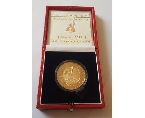 1999 2000 Five Pound Millennium Proof Gold Coin 22 ct 39.94gms in Royal Mint presentation case with certificate numbered 0541