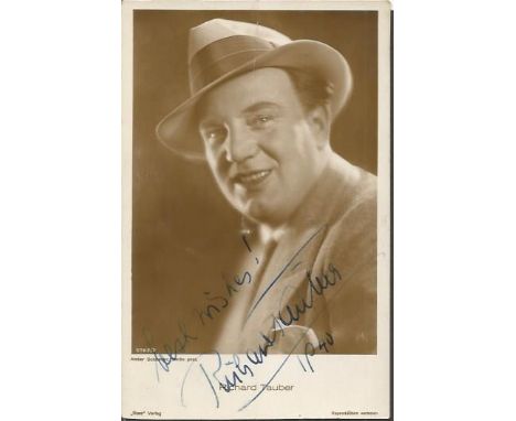 Richard Tauber signed photo. Vintage sepia 6x4 postcard portrait photograph signed by Richard Tauber (1891 - 1948) who was a 